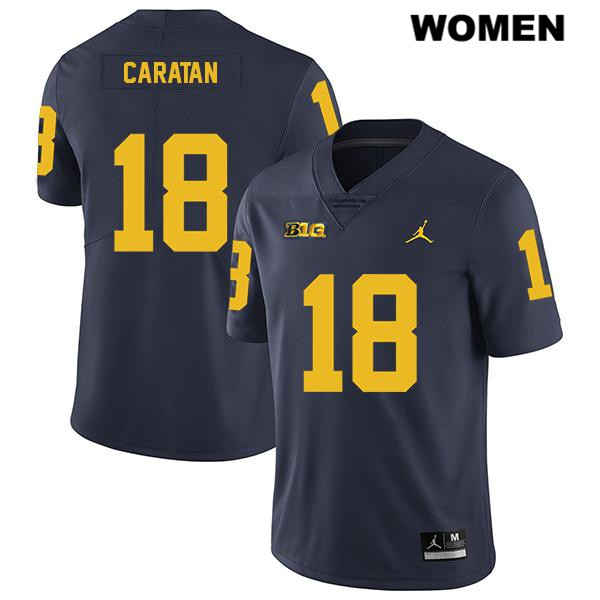 Women's NCAA Michigan Wolverines George Caratan #18 Navy Jordan Brand Authentic Stitched Legend Football College Jersey MM25D42DW